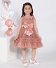 Ministitch Net Woven Sleeveless Floral & Bow Applique Detailed Dress - Brown