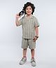 Ministitch Linen Woven Half Sleeves Striped Shirt With Coordinating Shorts Set - Brown