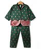 Babyhug Woven Three Forth Sleeve Floral Embroidered Brocade Long Top With Pant Set - Dark Green