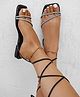 Shoetopia Stones Embellished Tie Up Sandals - Black