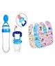 NeonateCare New Born Feeding Starter Kit with Spoon Feeder Fruit Feeder and 3 Cotton Bibs - ( Blue spoon feeder, Blue fruit feeder, 3 multicolor Bibs) - Blue