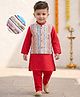 Babyhug Woven Full Sleeves Kurta Pajama Set With Printed Jacket - Red
