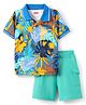 Babyhug Single Jersey Knit Half Sleeves Polo T-Shirt & Shorts Set with Tropical Theme Print - Blue
