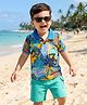 Babyhug Single Jersey Knit Half Sleeves Polo T-Shirt & Shorts Set with Tropical Theme Print - Blue