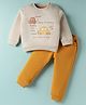 ToffyHouse 100% Cotton Knit Full Sleeves Car Embroidery Winter Wear T-Shirt & Joggers Set - Golden Yellow
