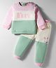 ToffyHouse 100% Cotton Knit Full Sleeves Text & Bunny Printed T-Shirt & Lounge Pants Set - Pink & Mint
