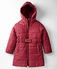 Pine Kids Woven Full Sleeves Solid Coloured Padded Hooded Jacket With Belt - Maroon