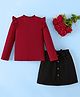 Mark & Mia Full Sleeves Solid Top and Skirt Set & Belt - Maroon & Black