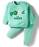 Little Darlings Knit Full Sleeves Winter Wear T-Shirt & Lounge Pant Set With Floral Embroidery - Light Green