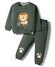 Little Darlings Fleece Knit Full Sleeves Winter Wear T-Shirt & Joggers Set With Lion Patch & Embroidery - Dark Green