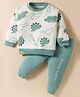 Little Darlings Fleece Knit Full Sleeves Winter Night Suit with Dino Print - Light Blue