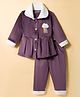 Little Darlings Fleece Knit Full Sleeves Winter Wear Top & Leggings Set with Cloud & Rainbow Patch - Voilet