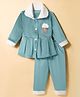 Little Darlings Fleece Knit Full Sleeves Winter Wear Top & Leggings Set with Cloud & Rainbow Patch - Light Blue