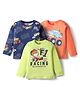 Doodle Poodle 100% Cotton Knit Full Sleeves T-Shirts with Vehicle & Animal Print Pack of 3 - Navy Blue Limegreen & Orange