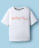 Smarty Boys Sinker Knit Half Sleeves Drop Shoulder T-Shirt with Woodstock Forever Text Print - White