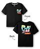 Smarty Boys Sinker Knit Half Sleeves Drop Shoulder T-Shirt With Play Time Text Print Front & Back - Black