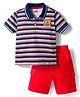 Babyhug Single Jersey Knit Half Sleeves T-Shirt & Shorts Set With Stripes & Text Patch - Red