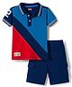Babyhug Single Jersey Knit Half Sleeves T-Shirt & Shorts Set with Sport Theme Print - Navy Blue & Blue