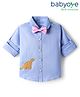 Babyoye 100% Cotton Woven Full Sleeves Party Shirt with Bow & Dino Embroidery - Light Blue