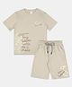 CAVIO Cotton Woven Half Sleeves Stay Calm Text Printed Tee & Coordinating Shorts Set - Cream