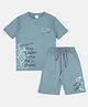 CAVIO Cotton Woven Half Sleeves Stay Calm Text Printed Tee & Coordinating Shorts Set - Powder Blue