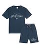 CAVIO Cotton Woven Half Sleeves Adventure Text Printed Tee & Shorts Set - Blue