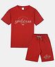 CAVIO Cotton Woven Half Sleeves Adventure Text Printed Tee & Shorts Set - Maroon