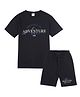 CAVIO Cotton Woven Half Sleeves Adventure Text Printed Tee & Shorts Set - Navy Blue