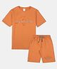 CAVIO Cotton Woven Half Sleeves Adventure Text Printed Tee & Shorts Set - Orange