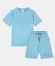 CAVIO Cotton Woven Half Sleeves Adventure Text Printed Tee & Shorts Set - Sky Blue