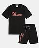 CAVIO Cotton Woven Half Sleeves I Am A Dreamer Text Patch Embroidered Coordinating Tee & Shorts Set - Black