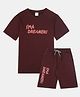 CAVIO Cotton Woven Half Sleeves Screen Embroidered Printed Tee With Shorts Clothing Set - Violet