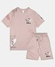 CAVIO Cotton Woven Half Sleeves Be Brave Text & Teddy Bear Printed Coordinating Tee & Shorts Set - Rust