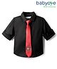 Babyoye 100% Cotton Woven Full Sleeves Solid Party Shirt With Tie - Black