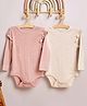 Softsens Cotton Elastane Knit Pack Of 2 Full Sleeves Abstract Embroidered Onesies - Pink & Off White