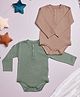 Softsens Cotton Elastane Knit Pack Of 2 Full Sleeves Ribbed Onesies - Brown & Dark Green