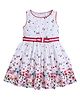 Funshine Woven Sleeveless Floral & Butterflies Printed Dress With Belt - White