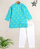 The Magic Wand Cotton Woven Full Sleeves Ikat Motifs Printed Kurta Pyjama Set - Blue