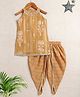 The Magic Wand Woven Sleeveless Floral Foil Printed & Gota Lace Embellished Kurti & Dhoti Set - Khaki