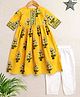 The Magic Wand Cotton Woven Half Sleeves Floral Printed & Gota Lace Embellished Anarkali Style Kurti & Pant Set - Yellow