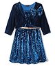 Hola Bonita Knit Three Fourth Sleeves Party Wear Dress with Sequin & Jacket with Bow Applique - Blue