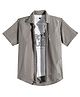 Charchit Cotton Blend Woven Half Sleeves Geometric Embroidered Shirt & Tee Set - Grey