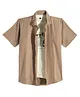 Charchit Cotton Blend Woven Half Sleeves Geometric Embroidered Shirt & Tee Set - Khaki