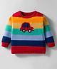 ToffyHouse Knitted Full Sleeves Striped Sweater with Car Print - Red