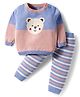 ToffyHouse Knitted Cotton Full Sleeves Winter Wear Set With Stripes & Teddy Design - Light Pink & Lilac