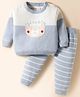 ToffyHouse Knitted Cotton Full Sleeves Winter Wear Set With Stripes & Teddy Design - Lavender & White