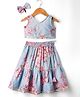 Saka Designs Cotton Woven Sleeveless Choli Lehenga Set with Floral Print & Hair Clip with Bow Applique - Sky Blue