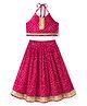 Saka Design Cotton Woven Sleeveless Halter Neck Choli Lehenga Set with Back Tie Up & Bandhani Print - Magenta Pink