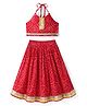 Saka Design Cotton Woven Sleeveless Halter Neck Choli Lehenga Set with Back Tie Up & Bandhani Print - Red