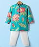 Saka Designs Cotton Woven Full Sleeves Floral Printed Kurta & Pyjama Set - Teal Blue